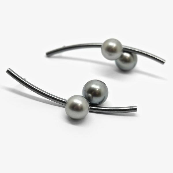 SPRIG EARRINGS - OXI SILVER + TAHITI PEARLS