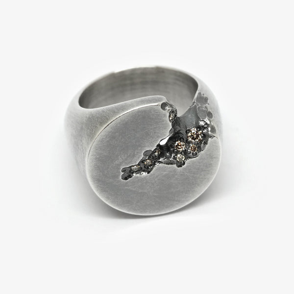 GEODE SIGNET RING - 20MM ROUND + CINNAMON DIAMONDS