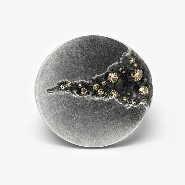 GEODE SIGNET RING - 27MM ROUND + CINNAMON DIAMONDS
