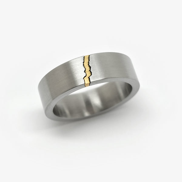 CRACKLE RING  + YELLOW GOLD SEAM - RECTANGULAR 7