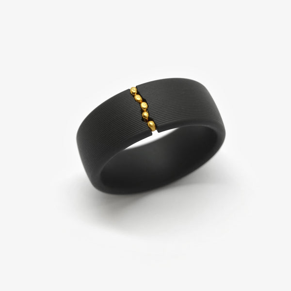 CRACKLE RING - BLACK + 5 GOLD NUGGETS - OVAL