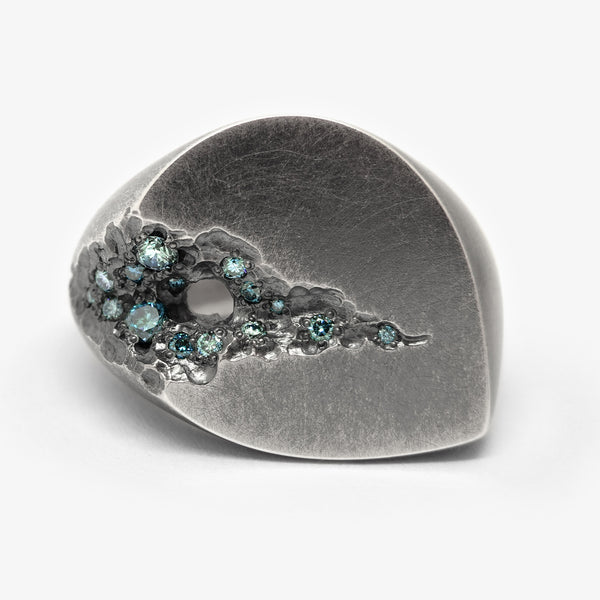GEODE SIGNET RING - 22x27MM DROP + BLUE DIAMONDS