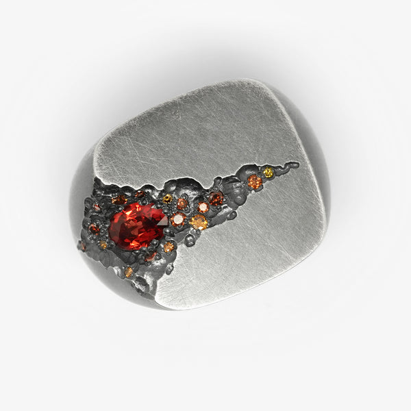 GEODE SIGNET RING - 22MM CUSHION + ORANGE SAPPHIRE
