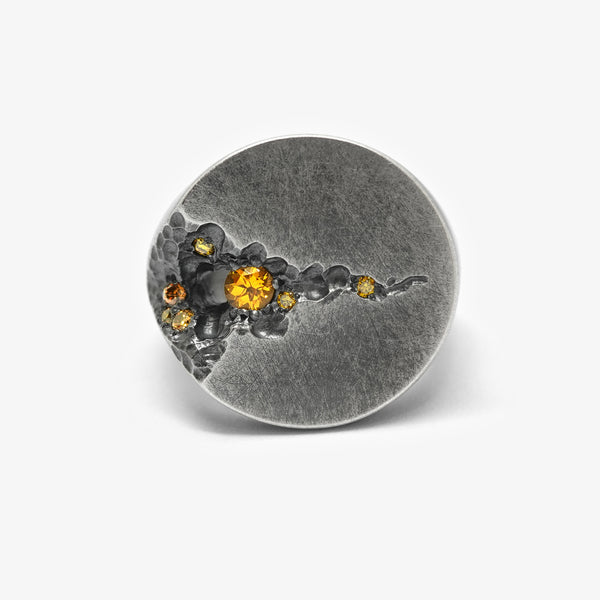 GEODE SIGNET RING - 20MM ROUND + YELLOW SAPPHIRE + DIAMONDS