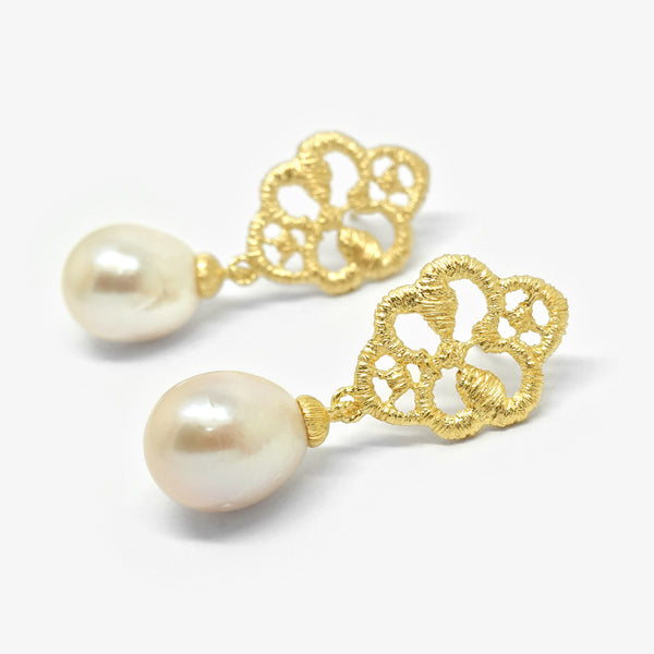 MARRAKESH DROP STUDS - GOLD PLATED SILVER + PEARL
