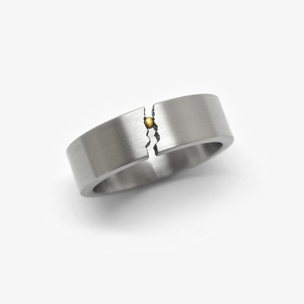 CRACKLE RING - STEEL + GOLD NUGGET - RECTANGULAR