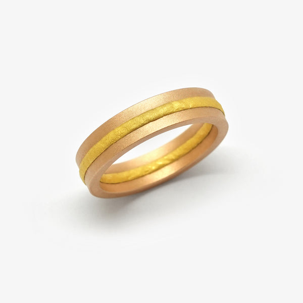 FUSION WEDDING RING 5MM - RED GOLD + PURE GOLD