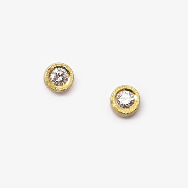CYLINDER STUDS - YELLOW GOLD + DIAMONDS 2 X 0.10