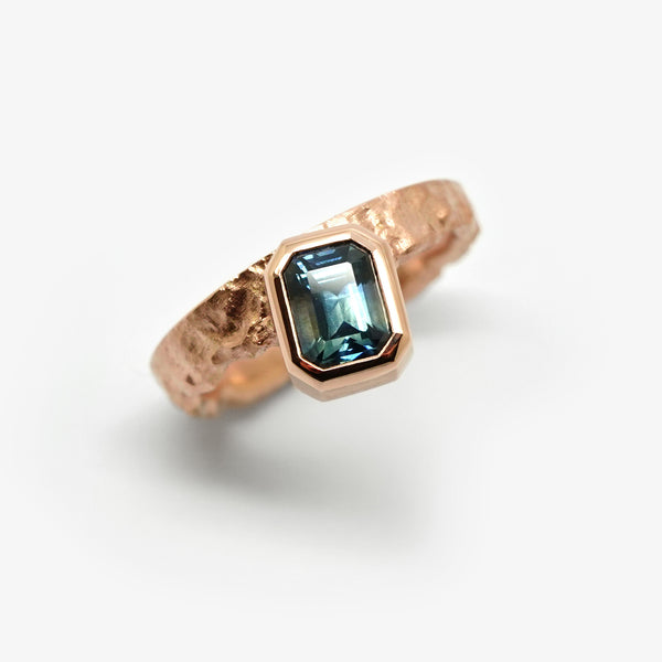 ROSE GOLD TREASURE RING - OCTAGON TEAL SAPPHIRE