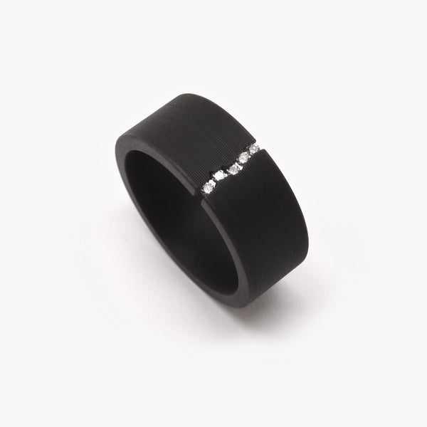 CRACKLE RING - BLACK + 5 DIAMONDS