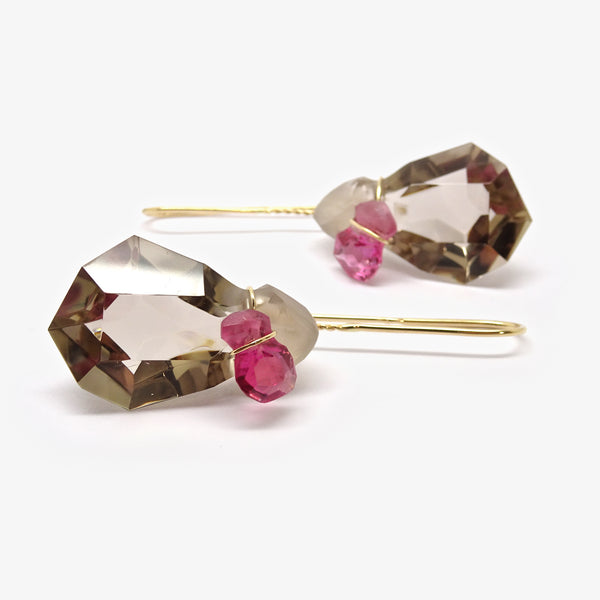 SMOKY QUARTZ + PINK TOURMALINE EARRINGS