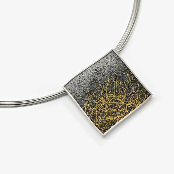 LARGE SQUARE PENDANT - GOLD WOOL