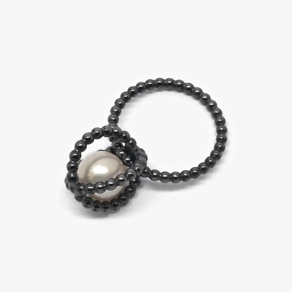 MERIDIAN PEARL RING - OXIDISED SILVER