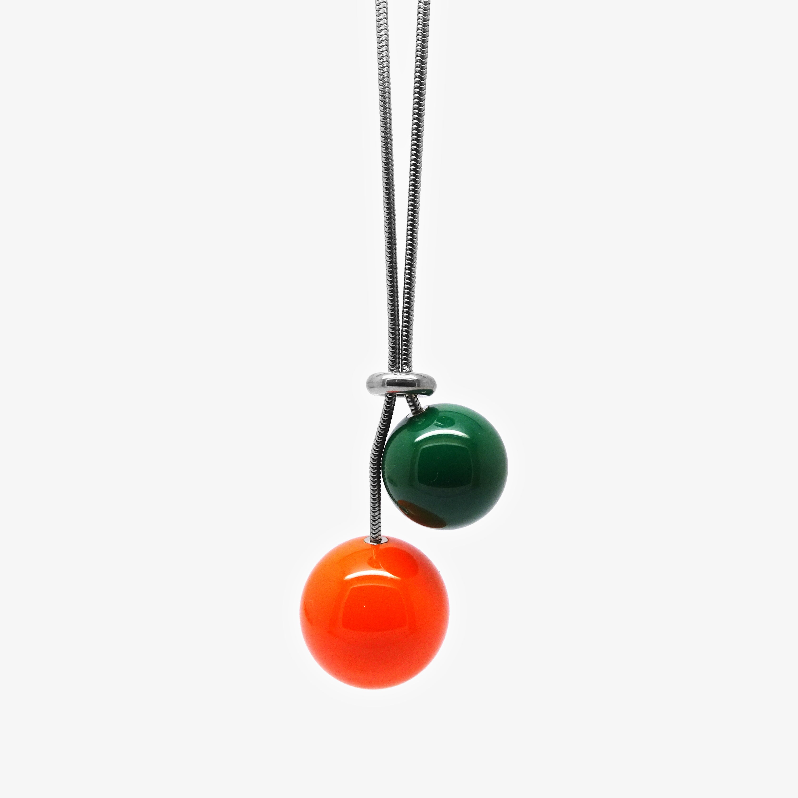 DOUBLE BALL NECKLACE - ORANGE & GREEN