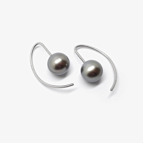 SMALL TAHITI PEARL DROP EARRINGS - PLATINUM
