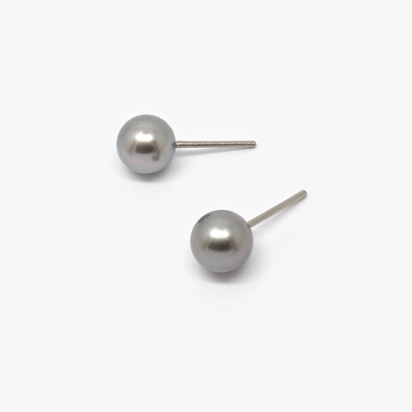 SMALL TAHITI STUDS - GREY ROUND