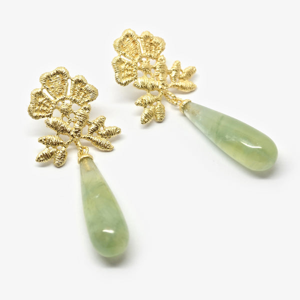AIDA EARRINGS - GOLD PLATED + PREHNITE