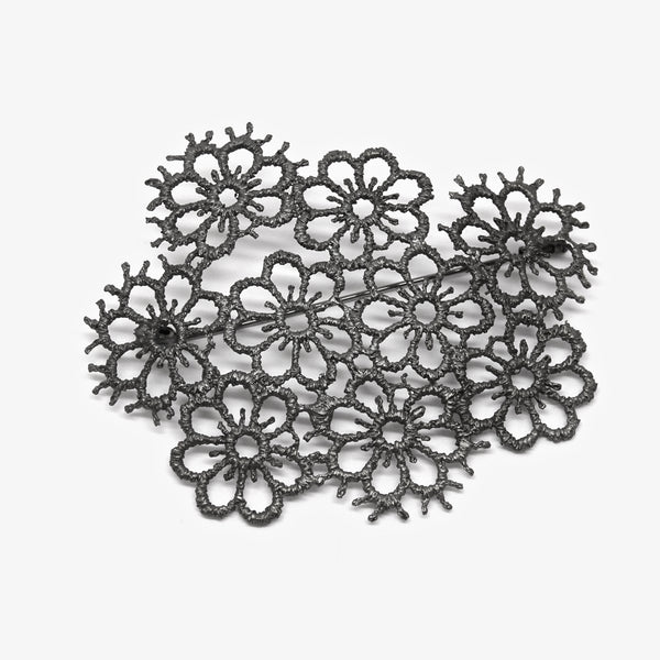 FLOWERS BROOCH - OXIDISED SILVER