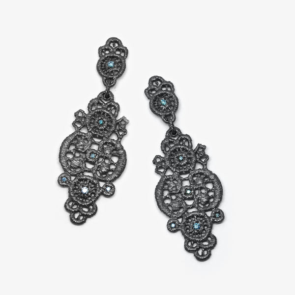 TURANDOT EARRING - OXI SILVER + BLUE DIAMONDS