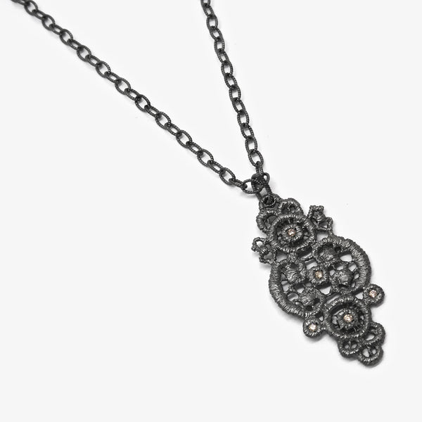 TURANDOT PENDANT - OXIDISED SILVER + DIAMONDS