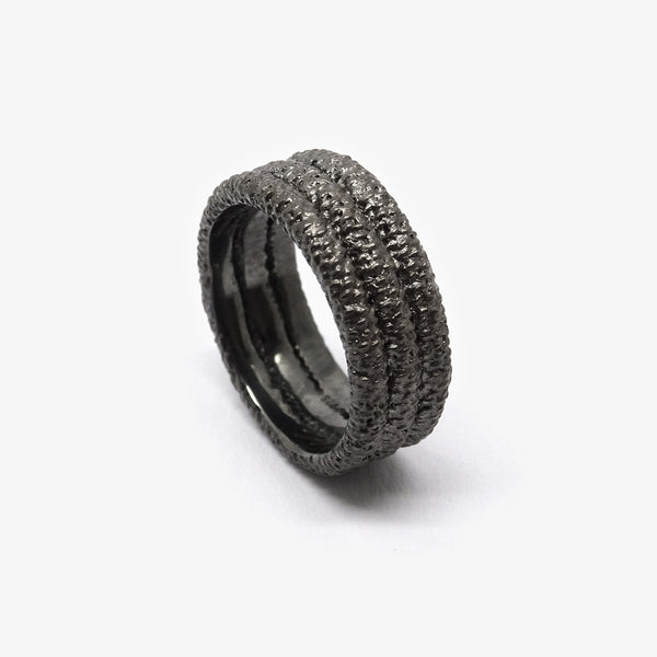 3 CORD RING - BLACK RHODIUM