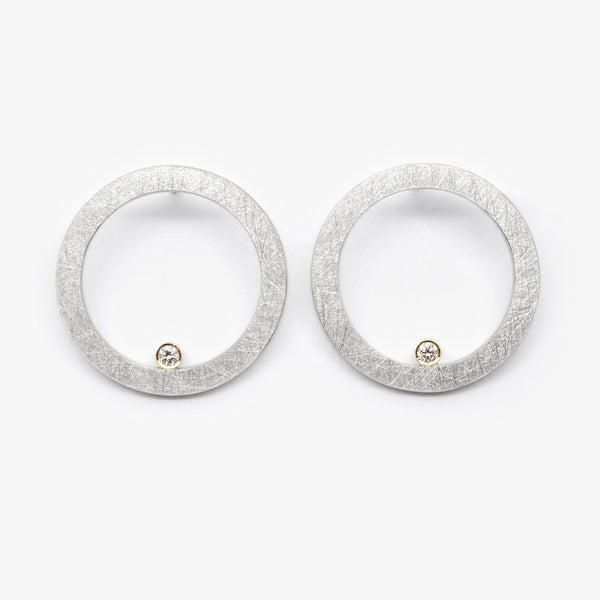 LARGE KUBO STUDS - SILVER + DIAMONDS