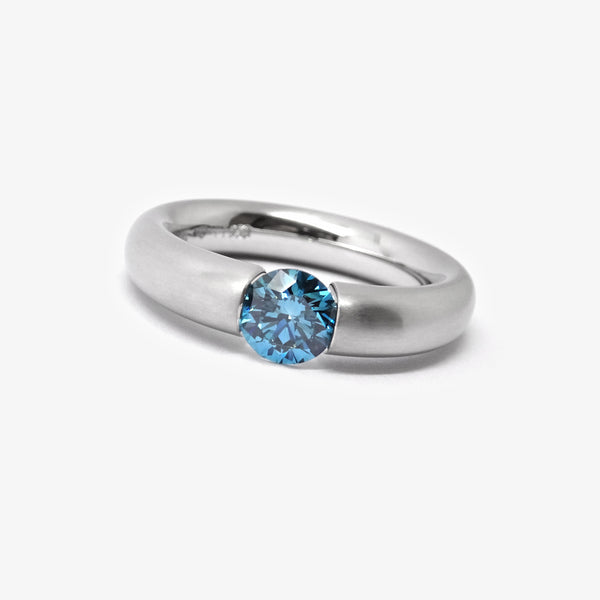TAPERED PLATINUM TENSION RING - BLUE DIAMOND