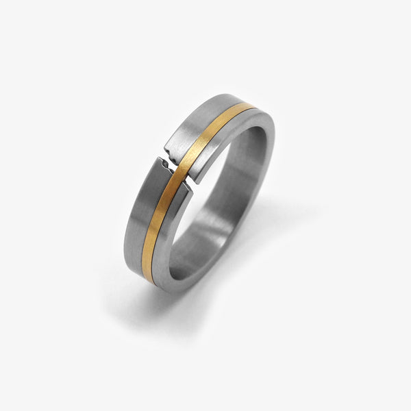 CRACKLE RING - STEEL + YELLOW GOLD BAND - RECTANGULAR 5