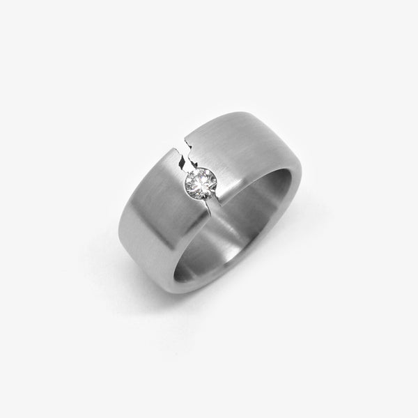 CRACKLE RING - STEEL + 0.20 DIAMOND - OVAL
