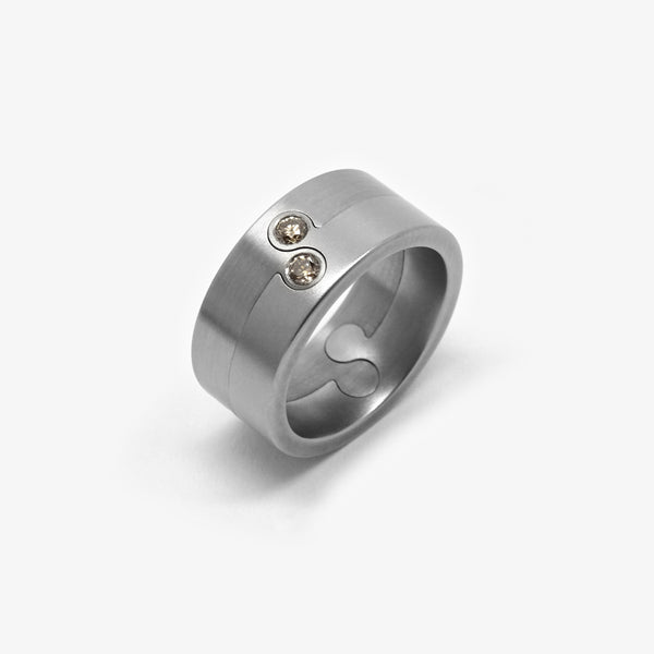 GEMINI RING - STEEL + 2 DIAMONDS - RECTANGULAR 9
