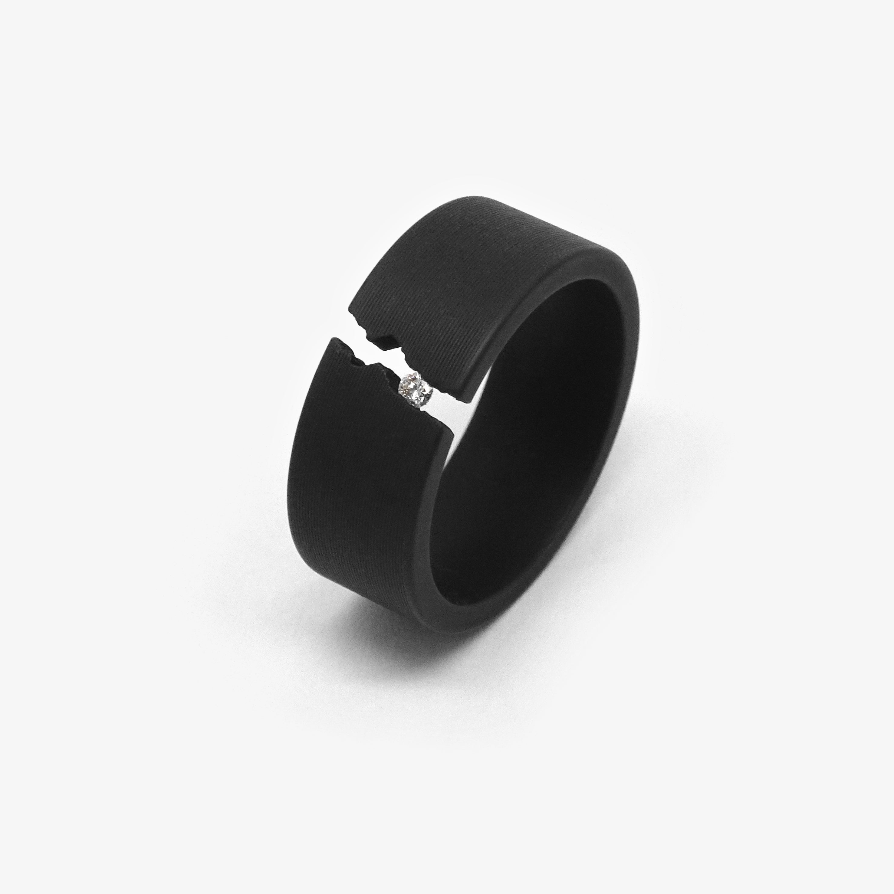 MEDIUM BLACK CRACKLE RING + DIAMOND
