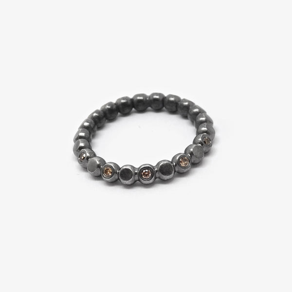 LIBRI FACET RING 3MM OXIDISED + 5 DIAMONDS
