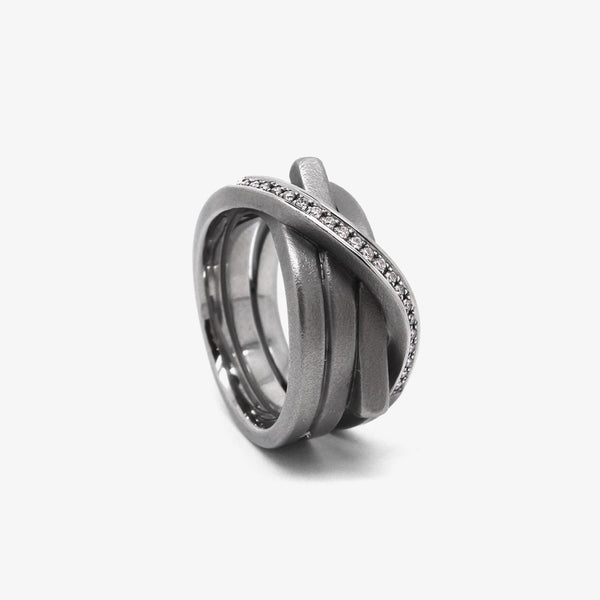 MARITIME RING - 3 TIMES - STEEL + DIAMONDS