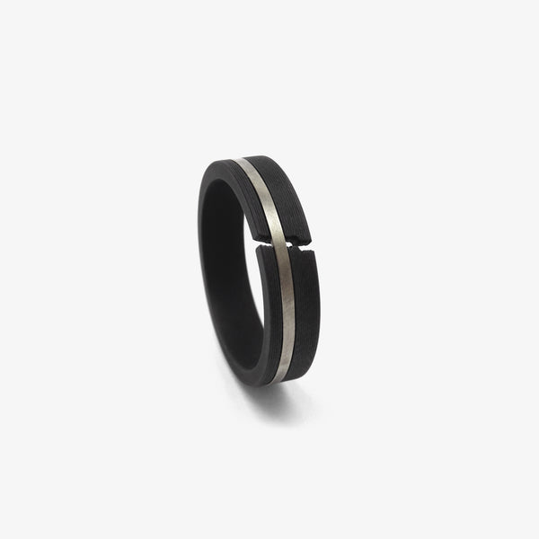 CRACKLE RING - BLACK + WHITE GOLD BAND - RECTANGULAR 5