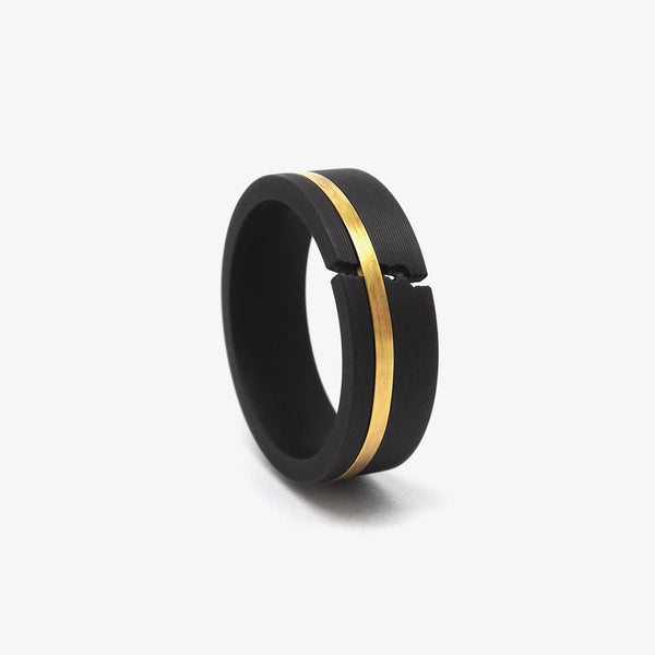 CRACKLE RING - BLACK + YELLOW GOLD BAND - RECTANGULAR 7