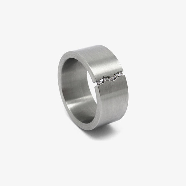 CRACKLE RING - STEEL + 5 DIAMONDS - RECTANGULAR 9