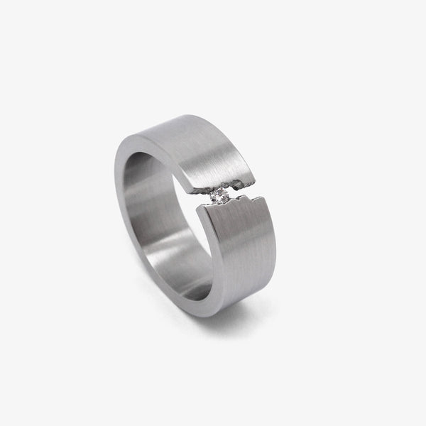 CRACKLE RING - STEEL + 1 DIAMOND - RECTANGULAR 7