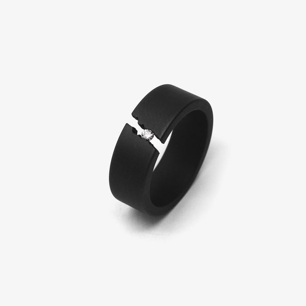 CRACKLE RING  - BLACK + DIAMOND - RECTANGULAR 7