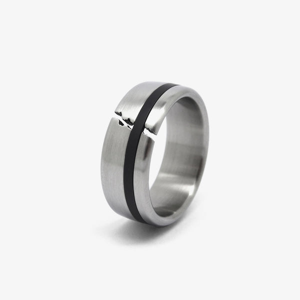 CRACKLE RING - STEEL + BLACK BAND - OVAL 9