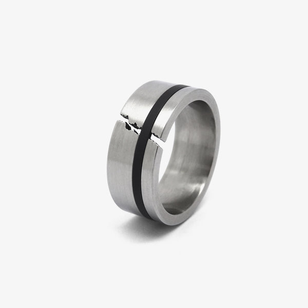 CRACKLE RING - STEEL + BLACK BAND - RECTANGULAR 9