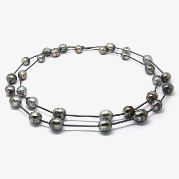 BAROK LINEA NECKLACE - OXIDISED SILVER + TAHITI PEARLS
